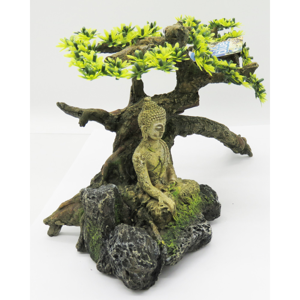 Bouddha avec arbuste 325 x 165 x 210 mm décoration aquarium