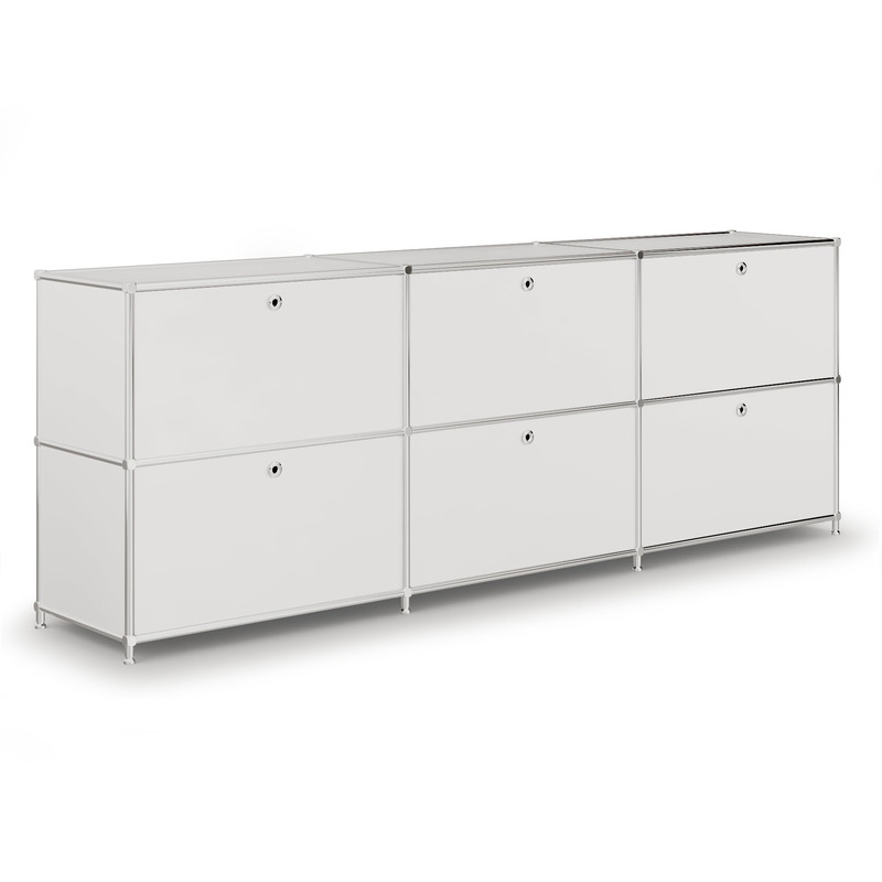 Sideboard VEROM, 6 Klapptüren, mit Lochgriffen, weiss