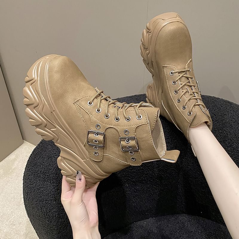 Sleeko - Platform High Top Sneakers met Gesp en Vetersluiting