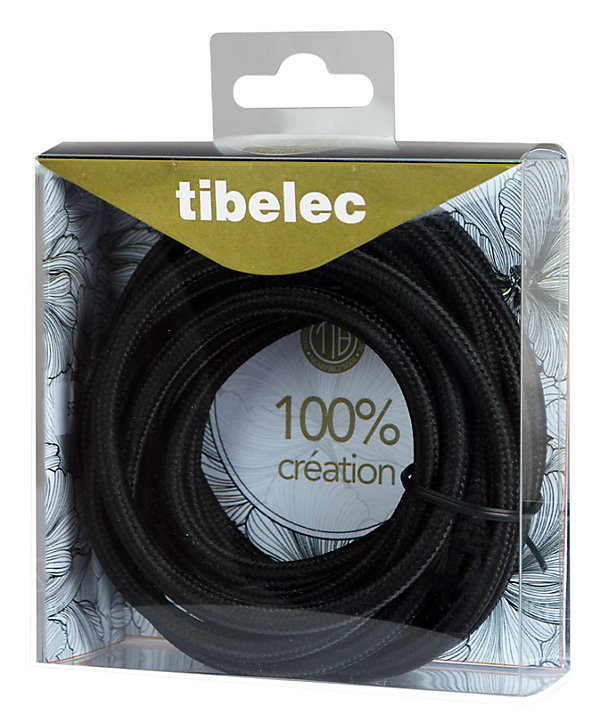 Câble d’alimentation électrique rond en tissu noir Tibelec 3m