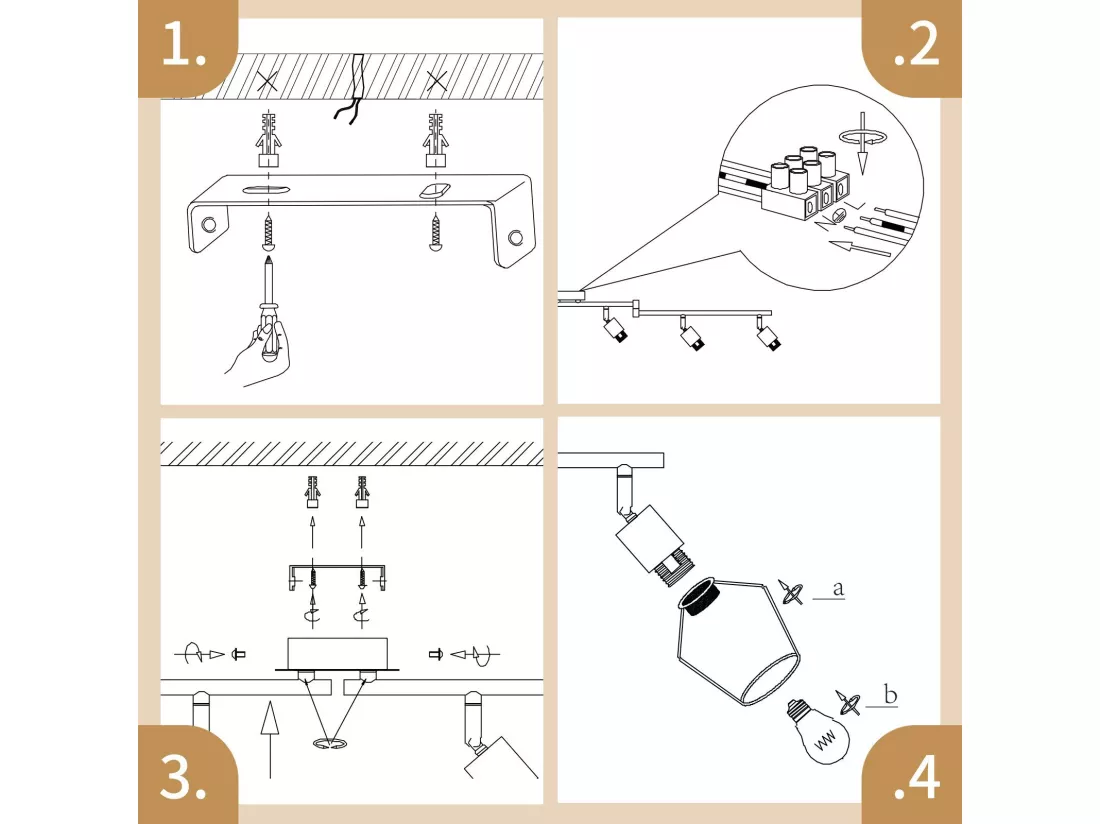 NETTLIFE Plafonnier E14 6 flammes spot de plafond noir spot industriel LED rotatif 350° dimmable