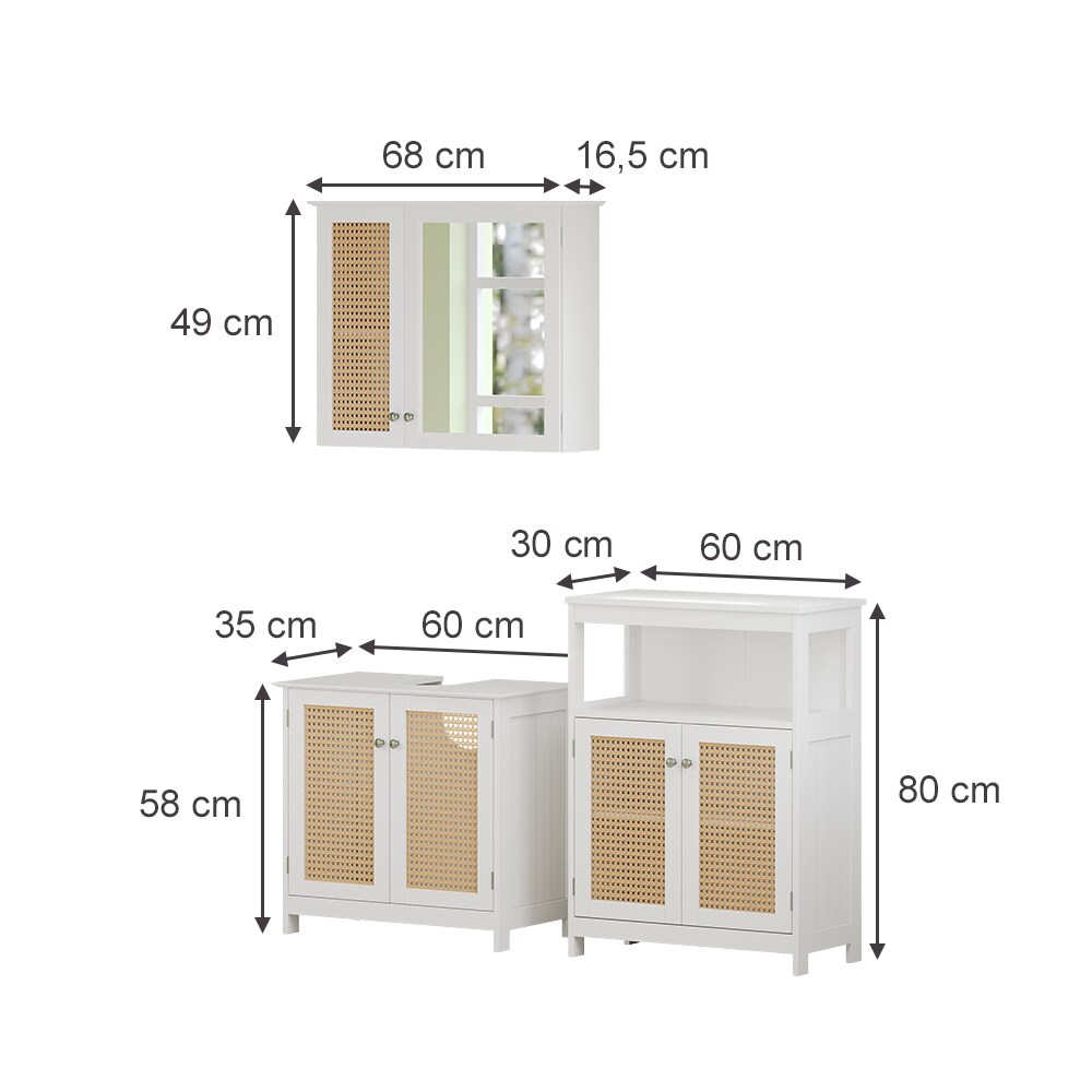 Vicco Badmöbel-Set Rosario, Weiß, moderne Serie, Badezimmer, dekorative Front, Spiegelschrank, Waschtischunterschrank, Sideboard