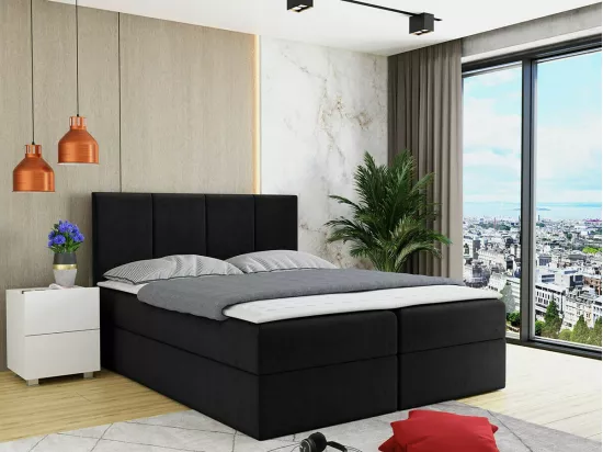 Lit continental Baltimore 147, Continental, Double, Noir, 160x200, Tapisserie, 164x208cm