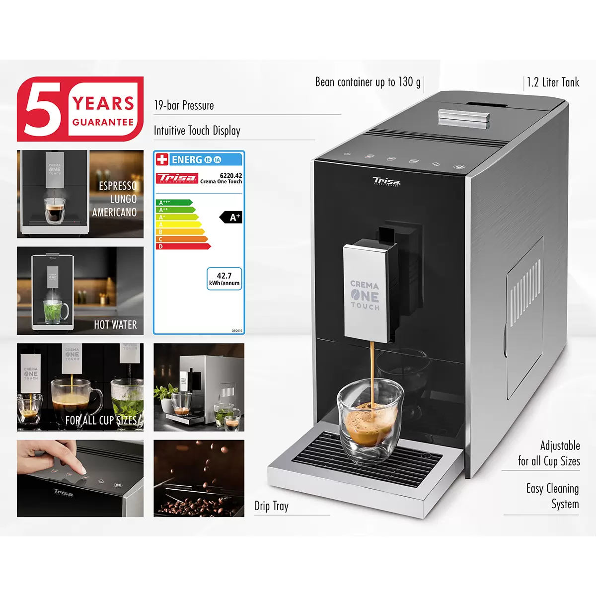Kaffeemaschine Crema One Touch Schwarz