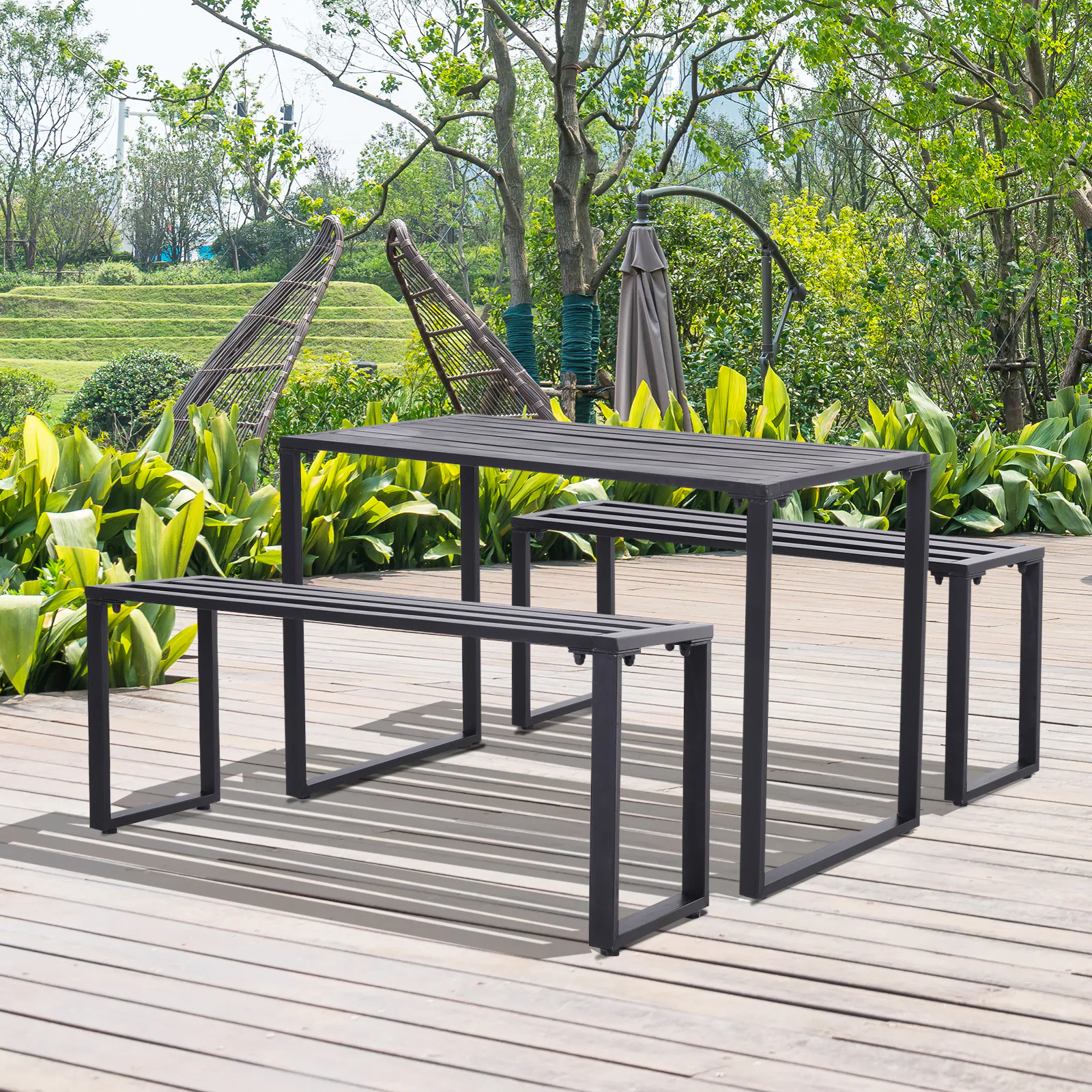 Outsunny Gartengarnitur als 3-teiliges Set schwarz