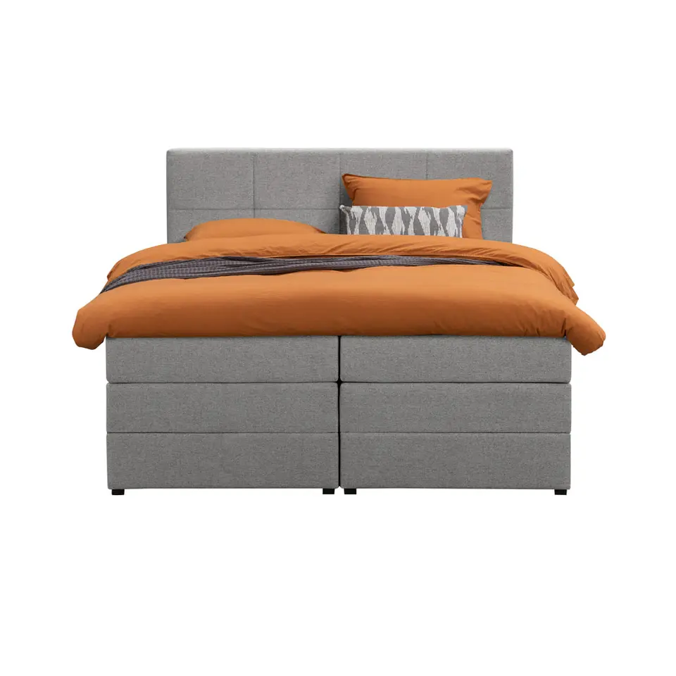 Boxspring met opbergruimte Liv geblokt - lichtgrijs - 140x200 cm