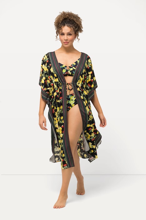 Kaftan, Zitronen, Bordüren, V-Ausschnitt, Halbarm