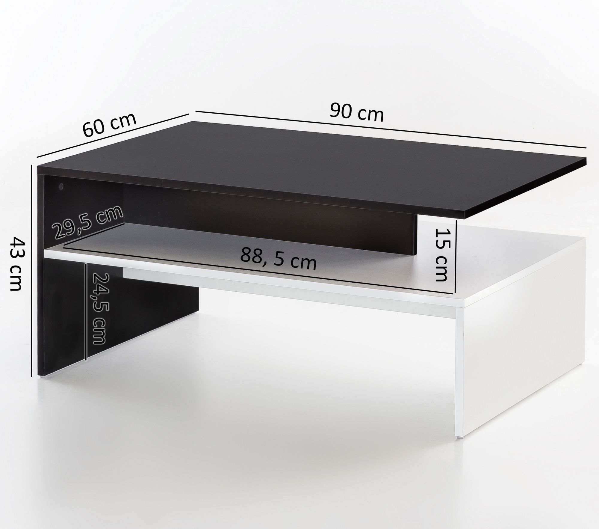 KADIMA DESIGN Moderner zweifarbiger Couchtisch in Schwarz und Weiß, 90x60 cm, Melaminharzbeschichtung