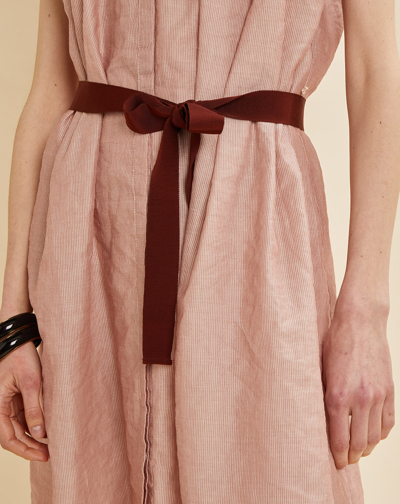 Chloé Stora Robe Naomie fines rayures terre