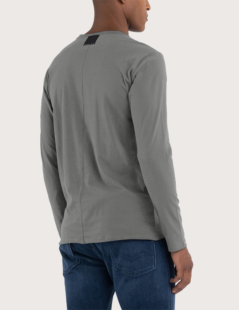 REPLAY T-SHIRT HOMME MANCHES LONGUES BASIC COL ROND BÉTON