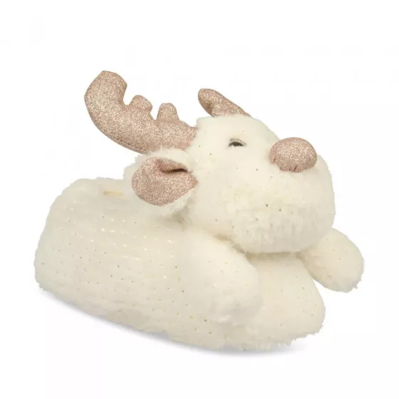 Chaussons peluche renne BLANC MERRY SCOTT