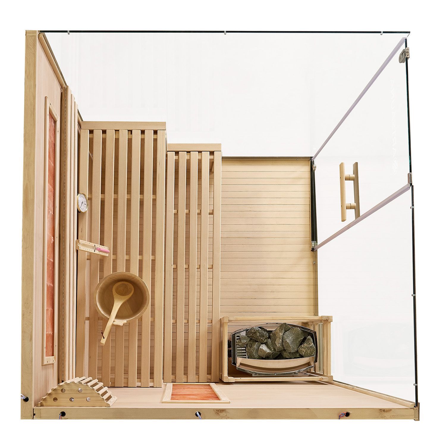 Vorbestellung: Artsauna Saunakabine Vantaa 175 mit Salzstein - Indoor Sauna für 4 Personen, 8 kW Ofen, Glasfront