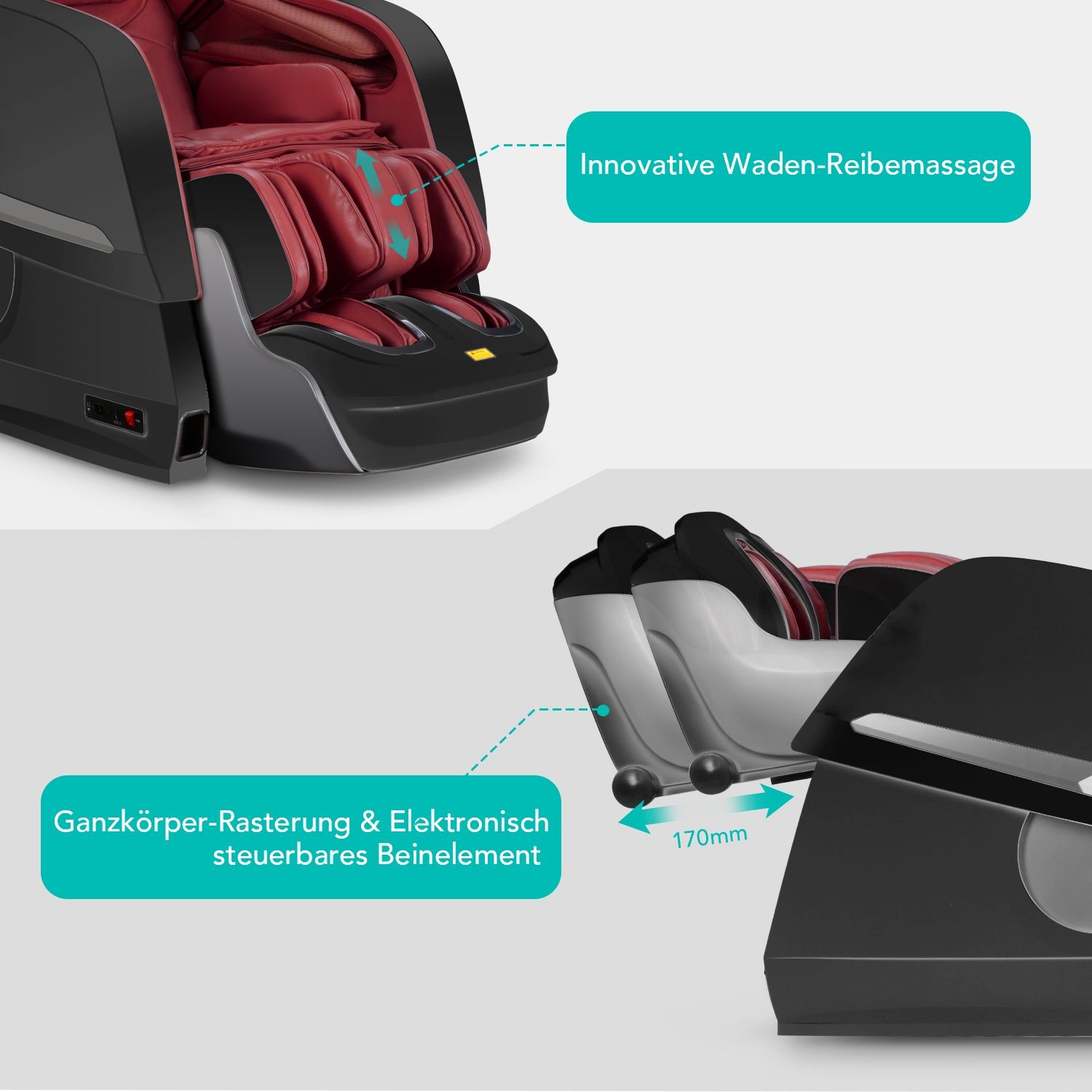 NAIPO Massagesessel Lonisator 3D Premium Massagestuhl mit Shiatsu Zero Gravity Anion-Abgabe Rot