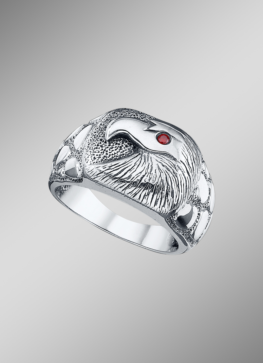 Massiver Herrenring mit Adler und echt Granat