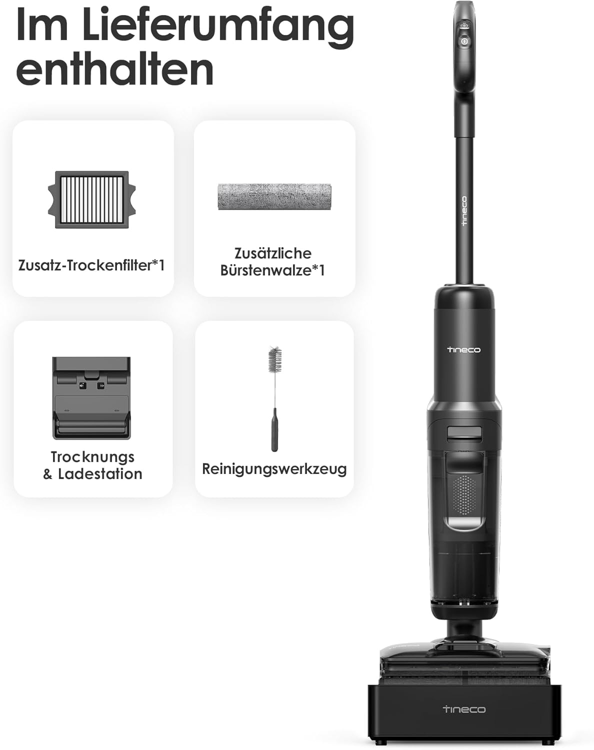 Tineco FLOOR ONE S7 Stretch Steam Nass Trockensauger 160 °C HyperSteam Dampfreiniger, 80 Min Laufzeit, DualBlock Anti-Tangle, FlashDry Selbstreinigung, Dreiseitige Kantenreinigung, hartnäckige Flecken