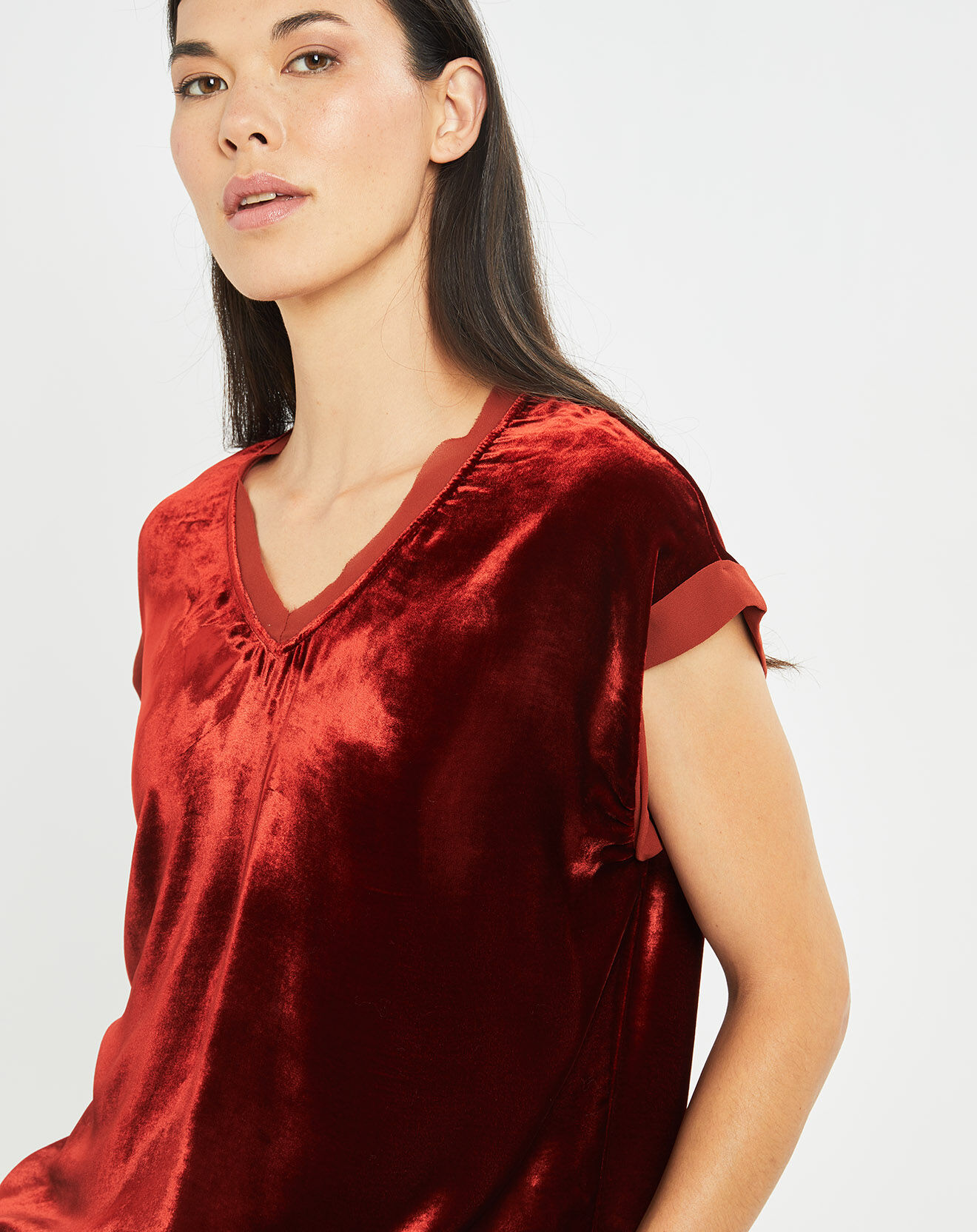 Lauren Vidal Top en Velours Basal piment