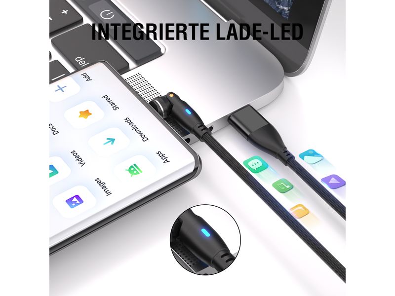 4smarts USB-Kabel C/A 540° Magnetkabel GravityCord 100W 1.8 USB-C/A 540° Magnetkabel GravityCord 100W 1.8m Schwarz, Magnetische Stecker