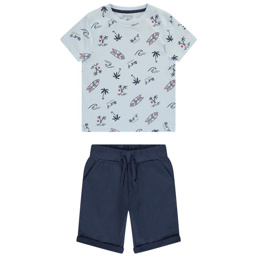 Ensemble 2 pièces avec t-shirt imprimé surf pour garçon - Bleu marine