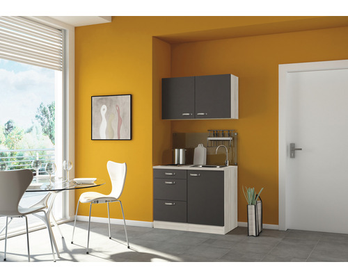 Optifit mini keuken met apparatuur Faro220 100 cm antraciet mat gedemonteerd omkeerbaar uitvoering KPFR 1046D-9+