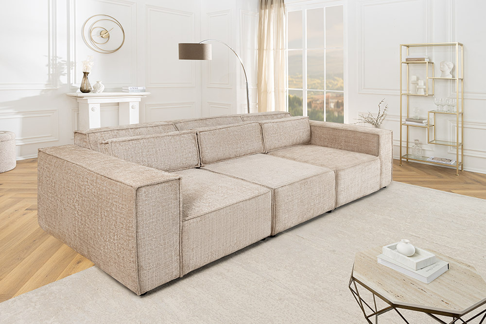Design 3-Sitzer Sofa BOSSA NOVA 260cm greige Chenille XXL-Couch