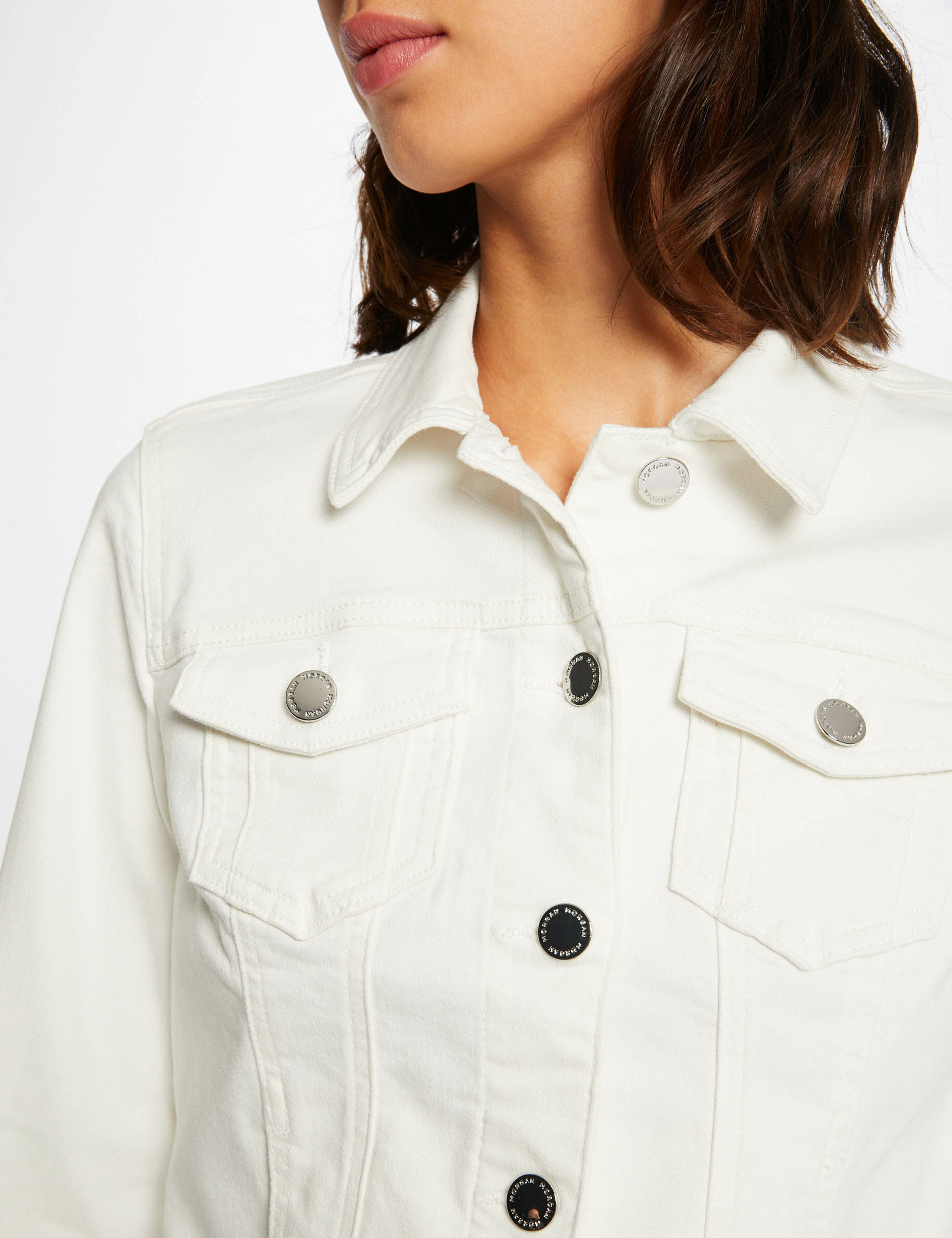 Veste droite boutonnée en jean ecru femme - ecru