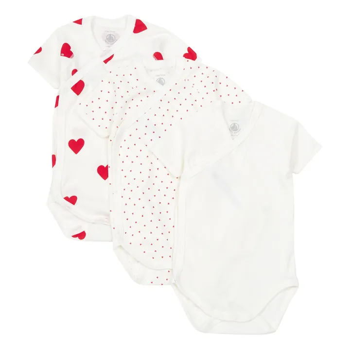 Petit Bateau Lot 3 Bodies Cœurs Coton Bio | Rouge