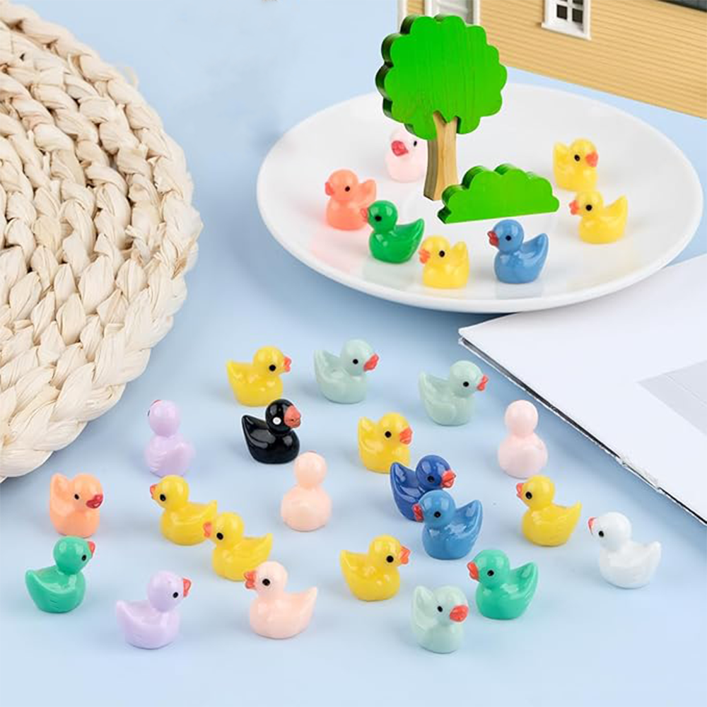 (100er Set) 17mm Miniatur Enten Figuren Garten Deko Bastel Zubehör Mini Entchen - Assortiert