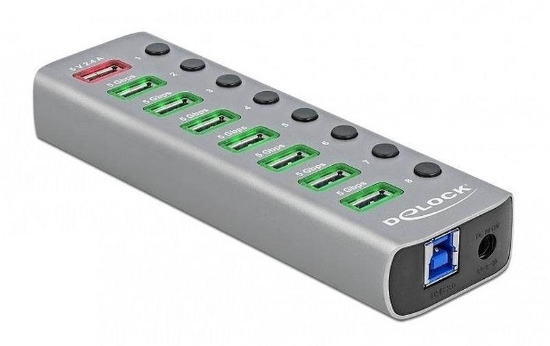USB-Hub 63264 USB 3.0 - 7x USB-A / 2x LadeanschlussUSB-Hub mit einzeln aktivierbaren Anschlüssen