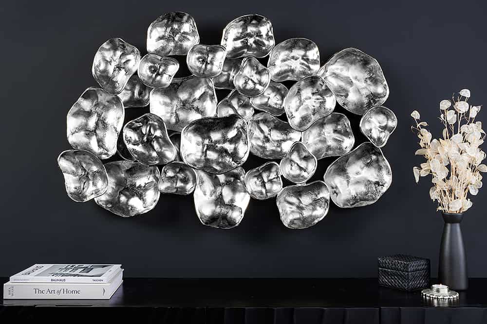 Moderne Wanddekoration VARIATION 105cm silber Metall handmade