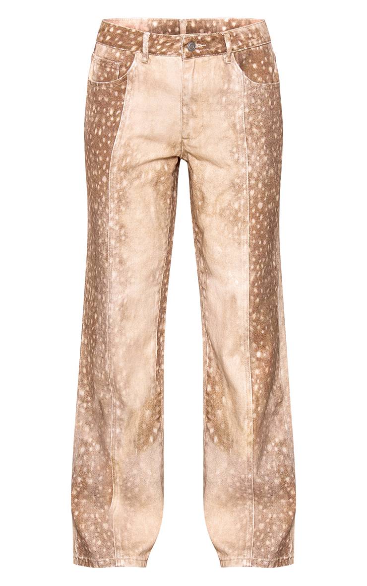 Marron Jean Taille Mi-haute À Détails De Coutures Imprimé Cerf