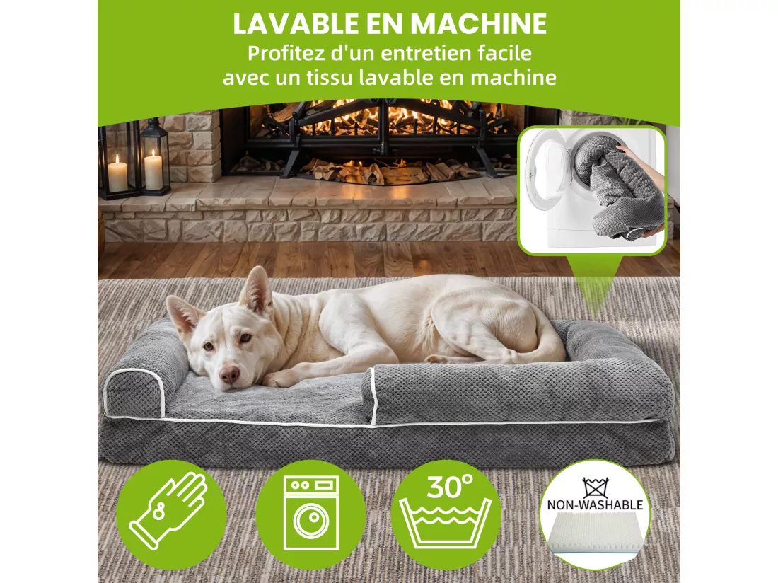 YITAHOME Panier - Grand Chien - Gris - Dehoussable - Orthopédique - lit Chien Géant - Matelas Lavable - 135x107cm