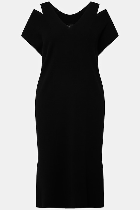 Midikleid, Strickkleid, Cut-Out, V-Ausschnitt, Halbarm