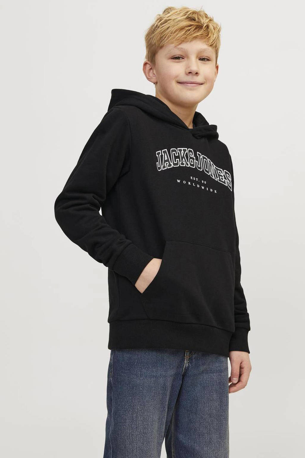 JACK & JONES hoodie JJECALEB VARSITY met logo zwart