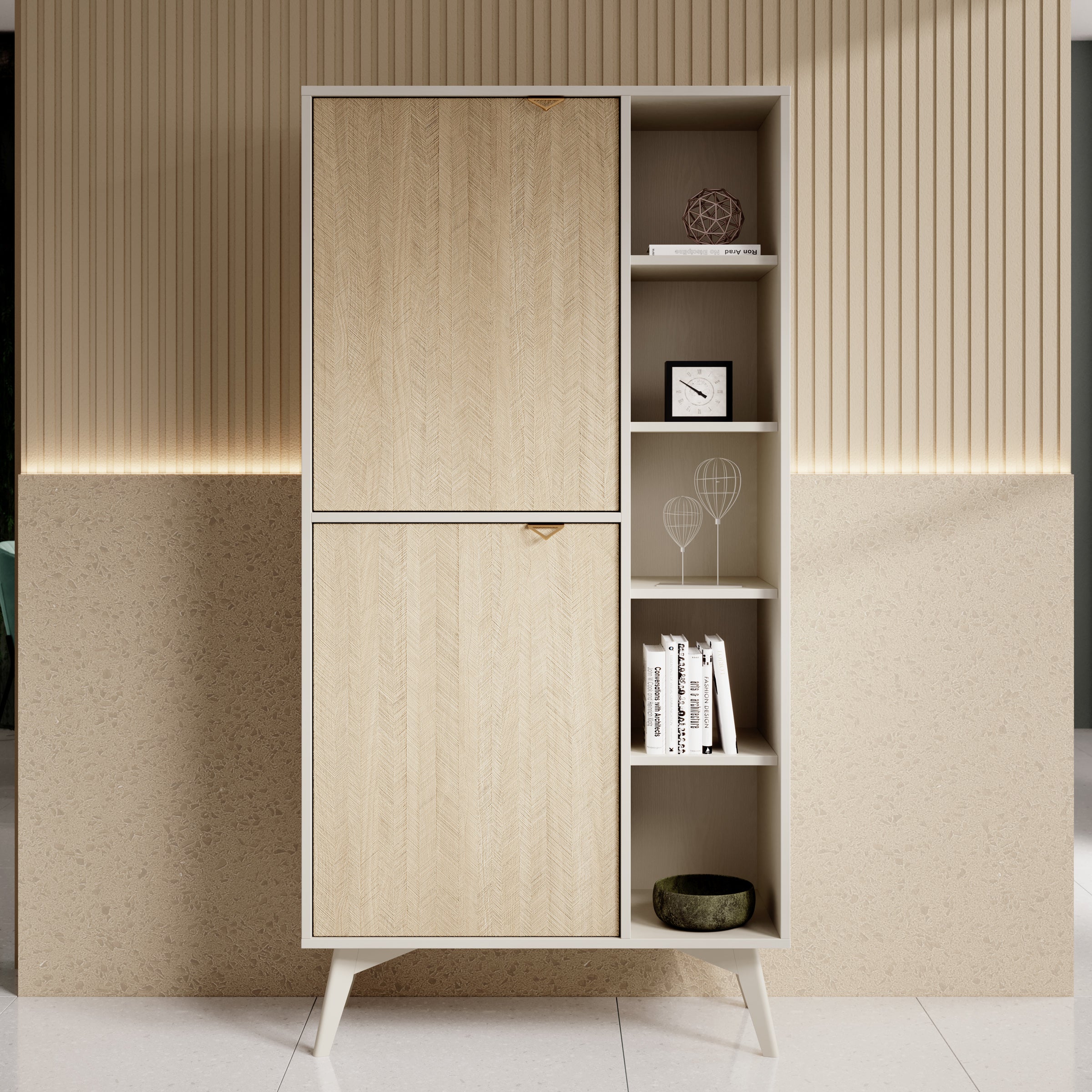 Essence - Boekenkast - Beige/Licht eiken - 80x38x160 cm