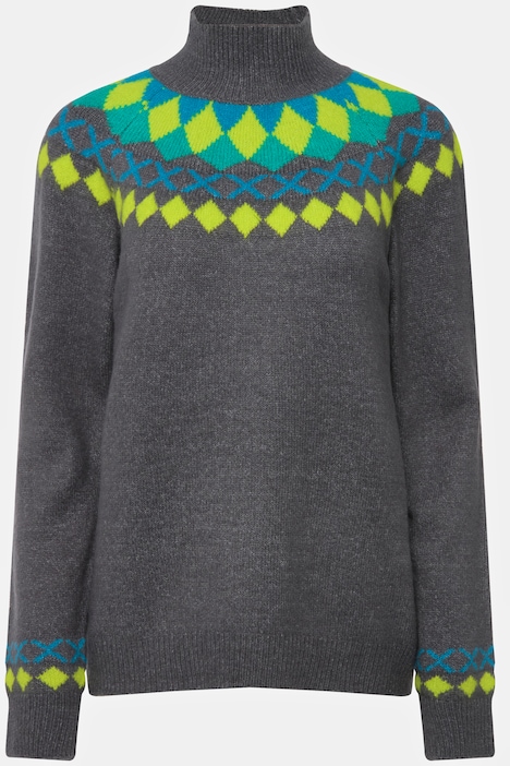 Norweger-Pullover, farbige Muster, Stehkragen, Raglan-Langarm