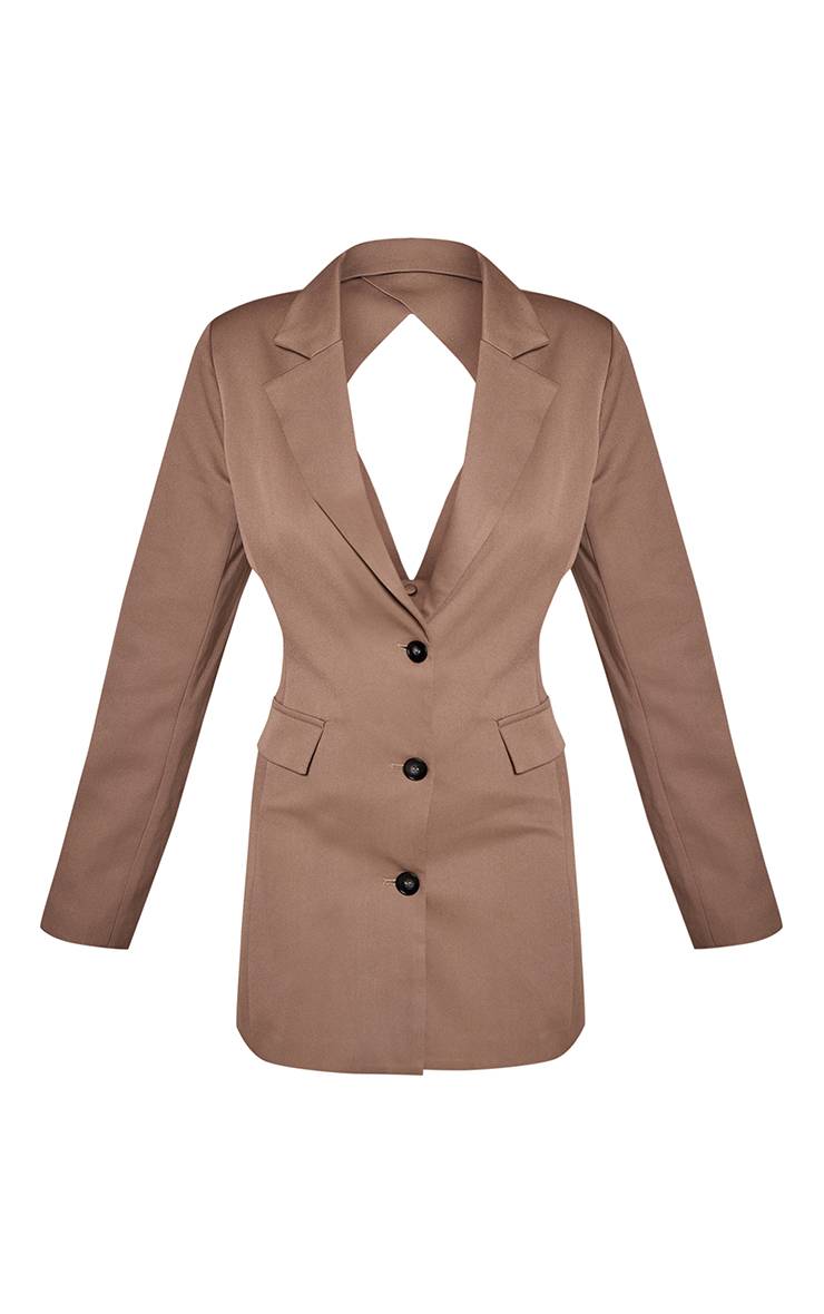 Moka Robe Blazer Cintrée Tissée Avec Détail Boutons Au Dos
