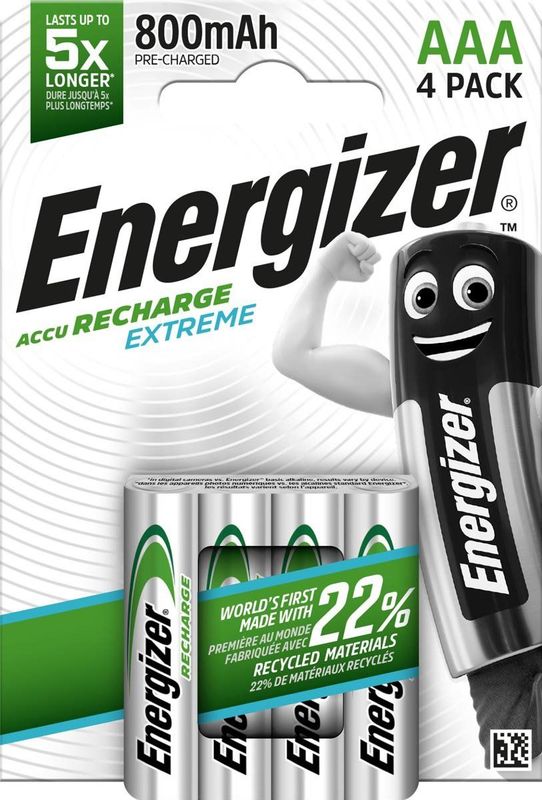 Energizer - Extreme - Oplaadbare Batterijen - AAA - 800 mAh - Nikkel-metaalhydride