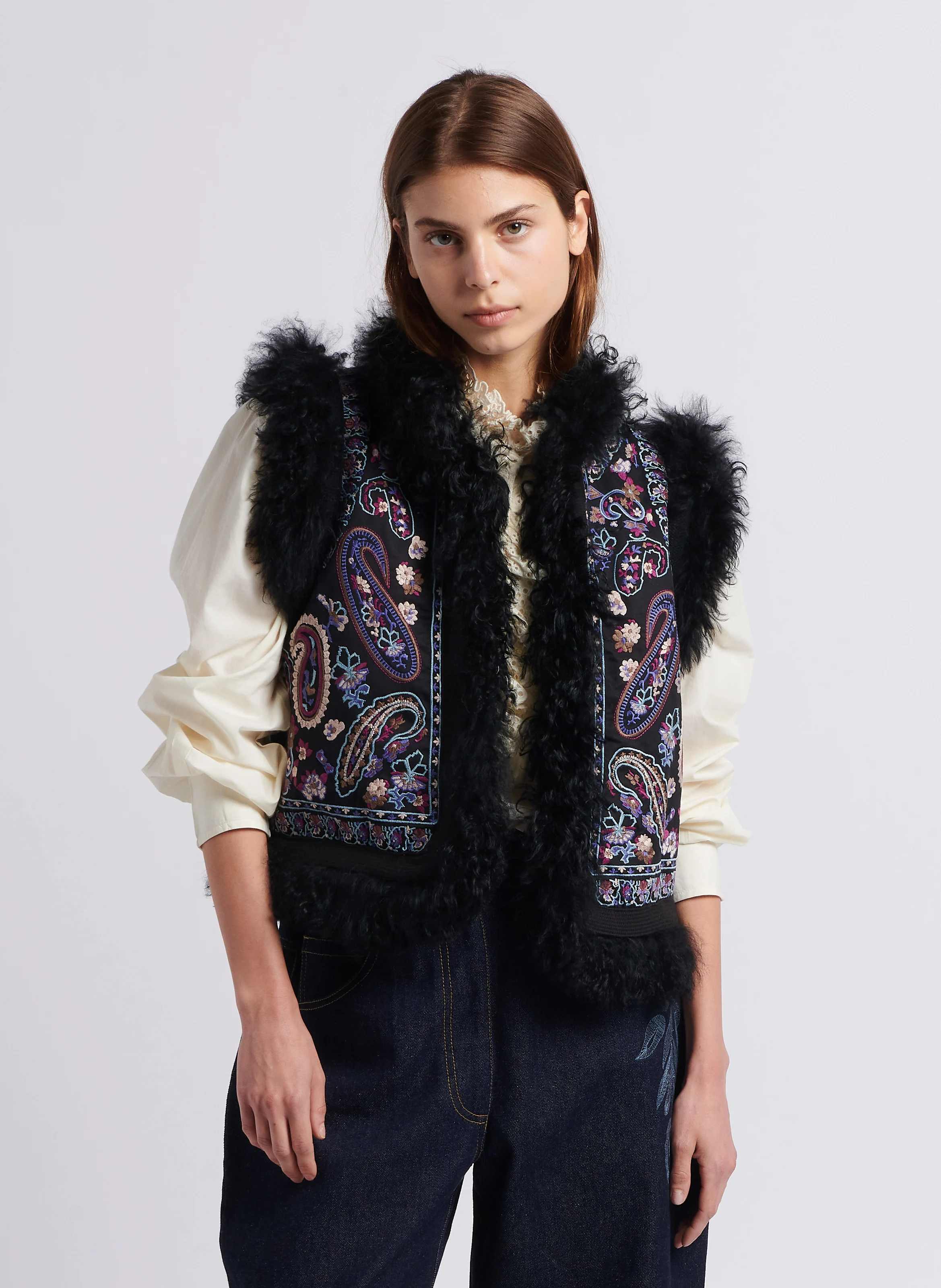 ROZA - Gilet droit en coton | Noir