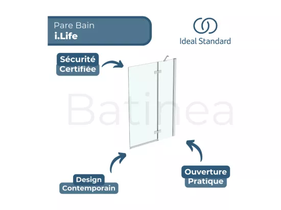 Pare bain semi-pivotant IDEAL STANDARD droit i.Life