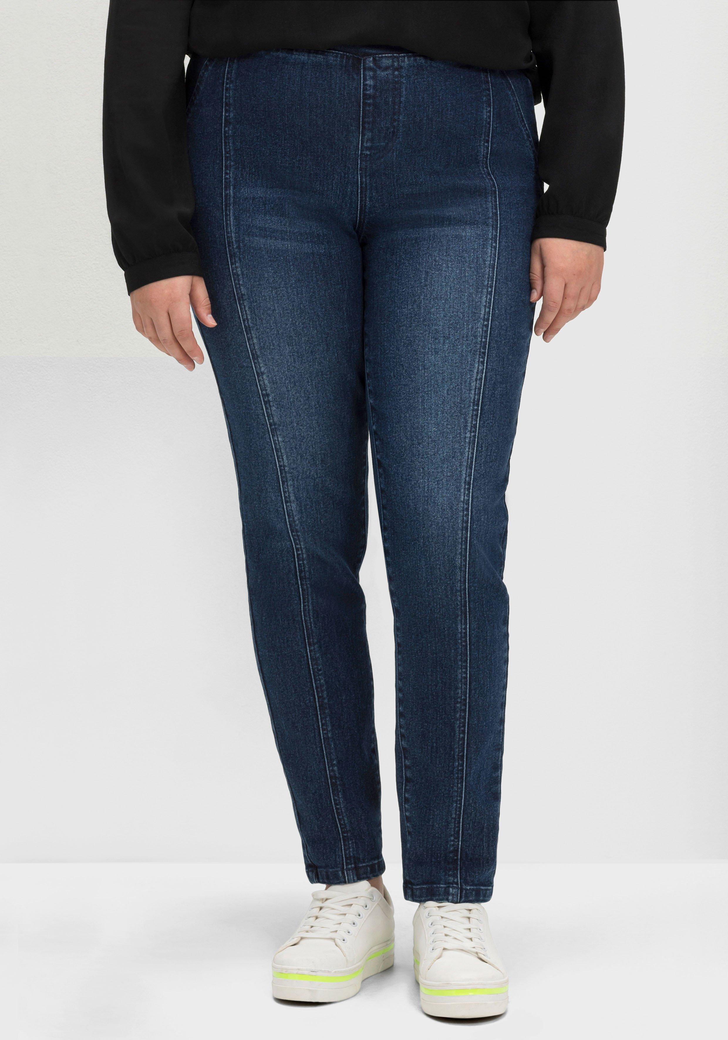 Schmale Jeans mit Gummibund und Teilungsnähten