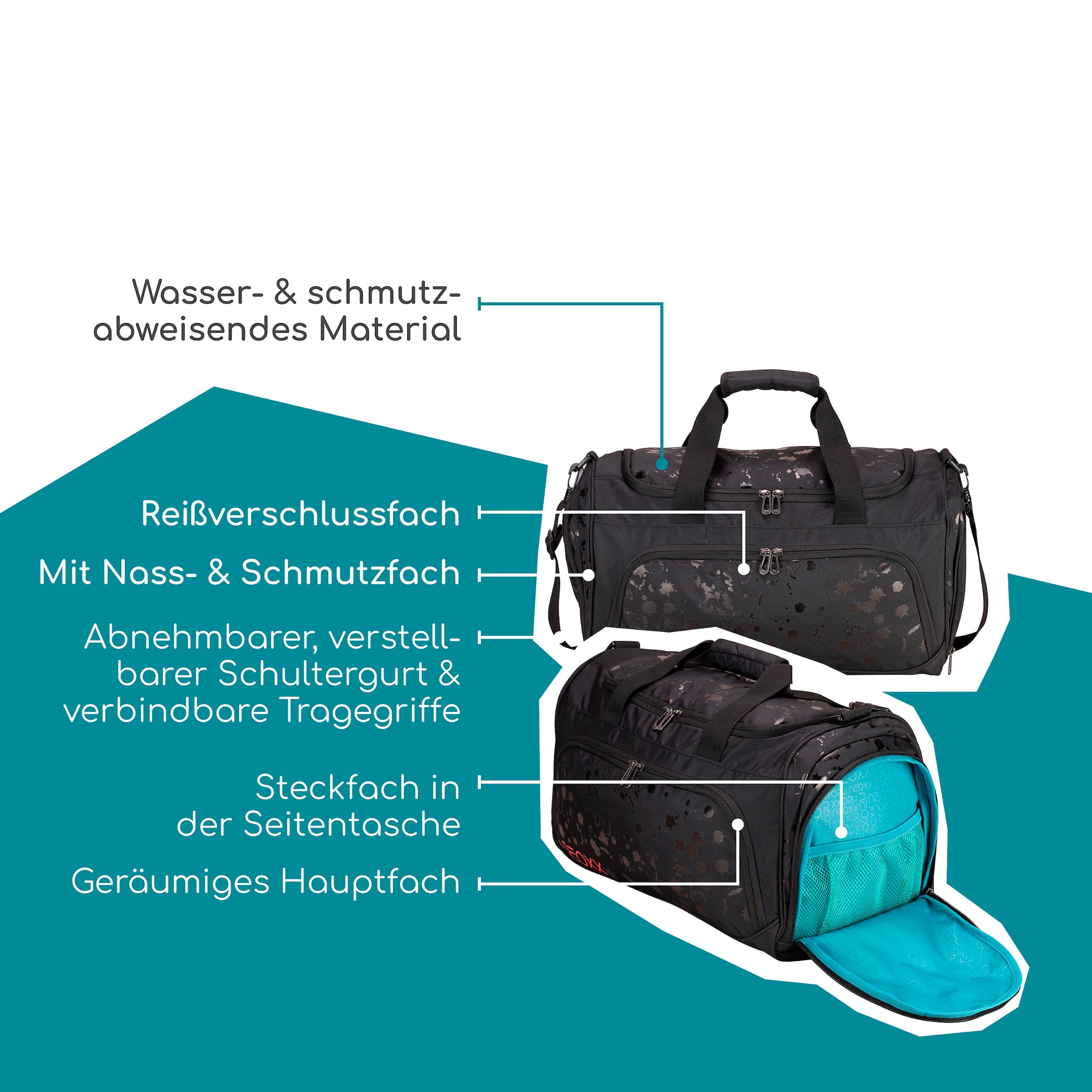 neoxx Sporttasche »Move, Splash Black« teilweise aus recyceltem Material