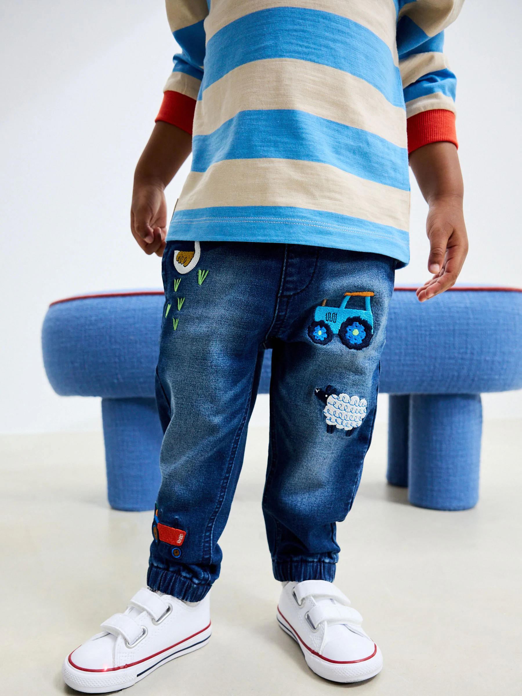 Middelblauw Boerderijpersonage - Jeans met elastische taille (3mnd-7jr)