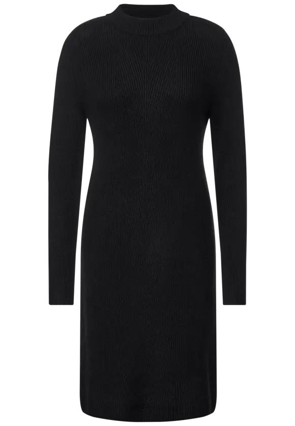 Strickkleid mit Stehkragen - Black