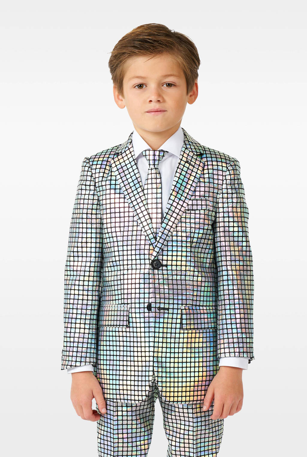 OppoSuits kostuum Discoballer met all over print zilver/zwart