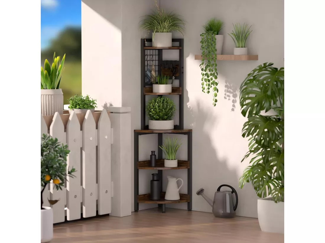 Etagère d'angle, 5 cases, Étagère Polyvalente pour Présentoir, Porte-Plante pour Salon, Meuble de Rangement, 30x30x150cm