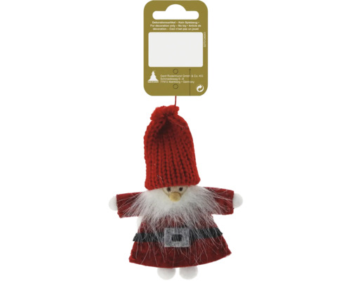 Kerstboomversiering, kabouter, wol, 10 cm, rood