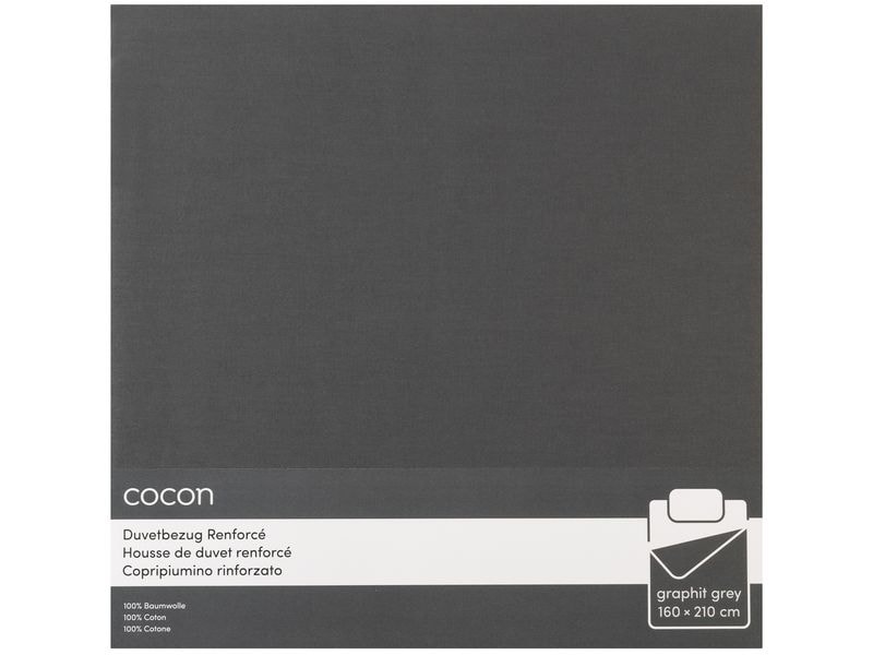COCON Duvetbezug Renforcé 160 x 210 cm, Graphit Bettbezug aus reiner Baumwolle