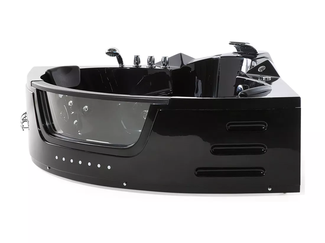 Baignoire d'angle noire 198 x 144 cm avec LED MARTINICA