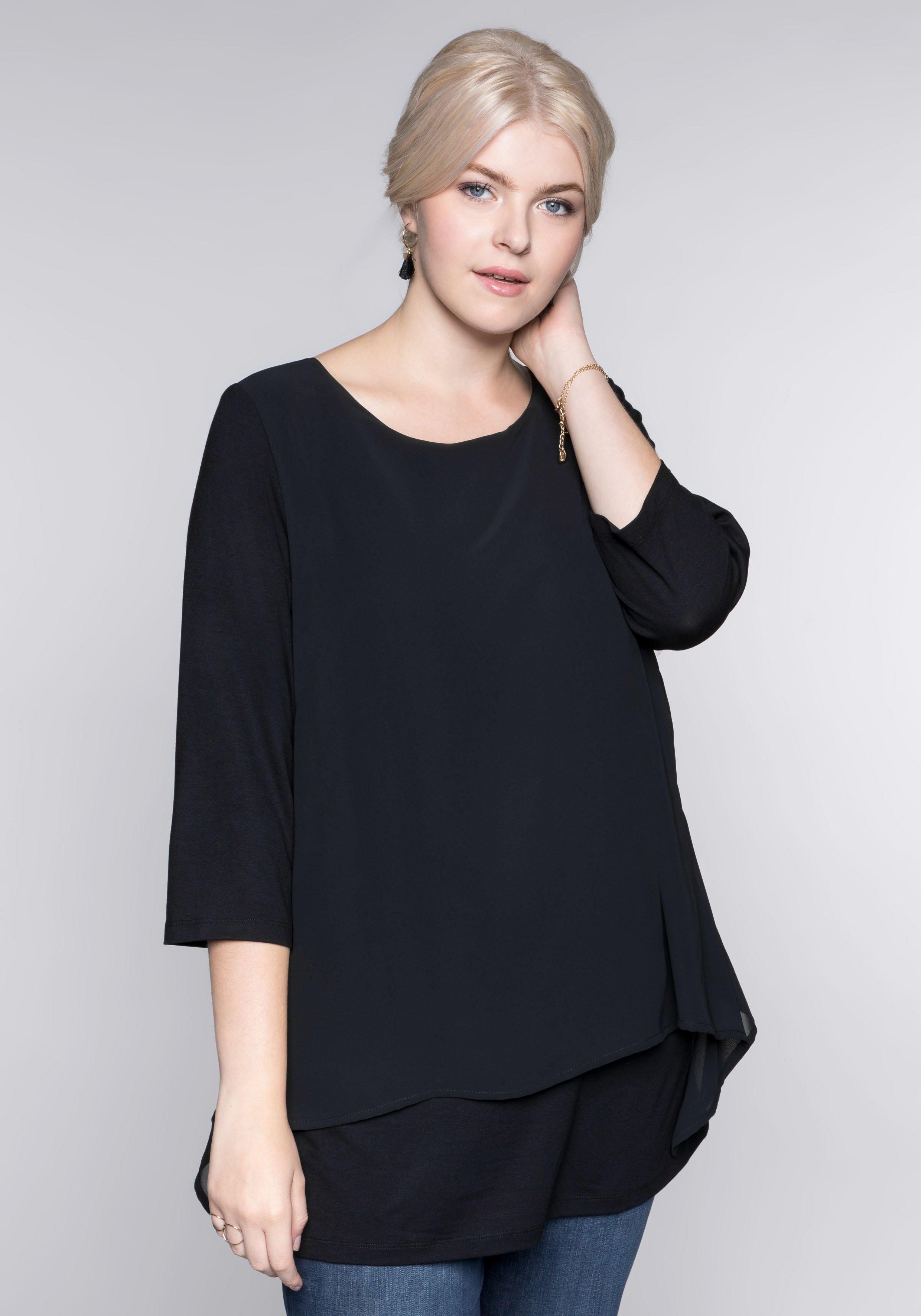 Blusenshirt in leichter A-Linie mit Zipfelsaum