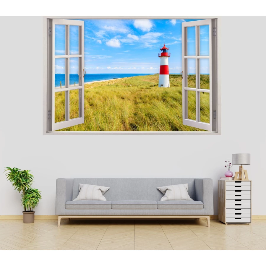Nikima Wandtattoo 147 Fenster - Leuchtturm Nordsee in 5 vers. Größen bunt